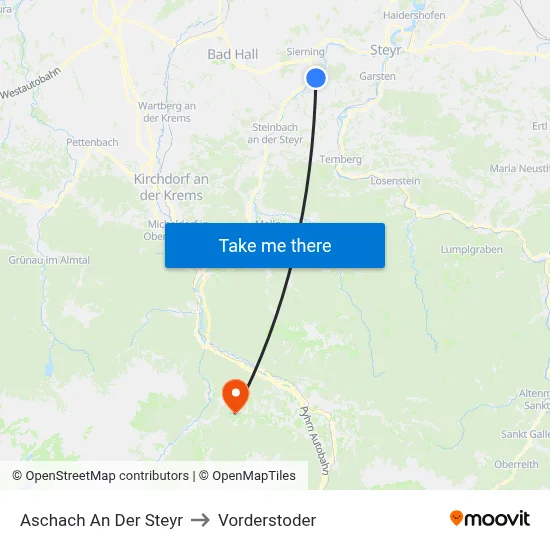 Aschach An Der Steyr to Vorderstoder map