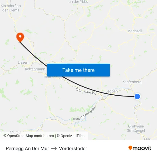 Pernegg An Der Mur to Vorderstoder map