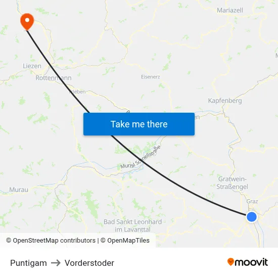 Puntigam to Vorderstoder map