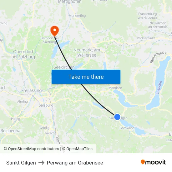 Sankt Gilgen to Perwang am Grabensee map