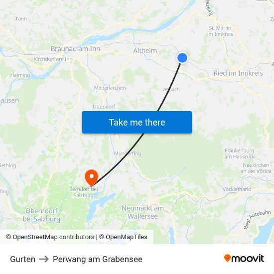Gurten to Perwang am Grabensee map