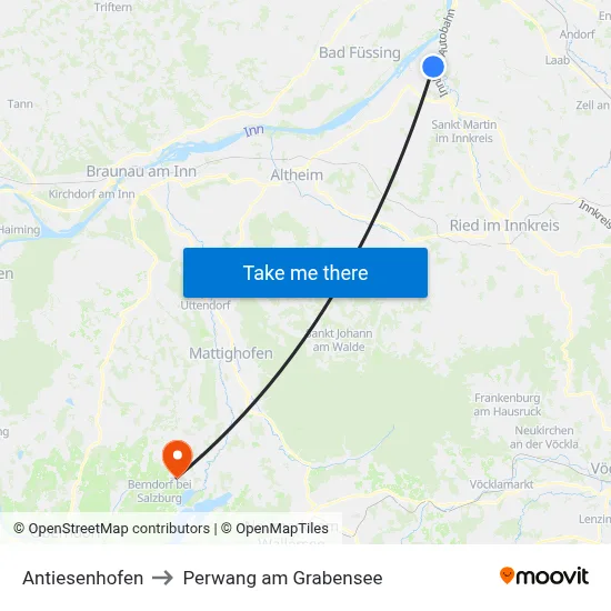Antiesenhofen to Perwang am Grabensee map