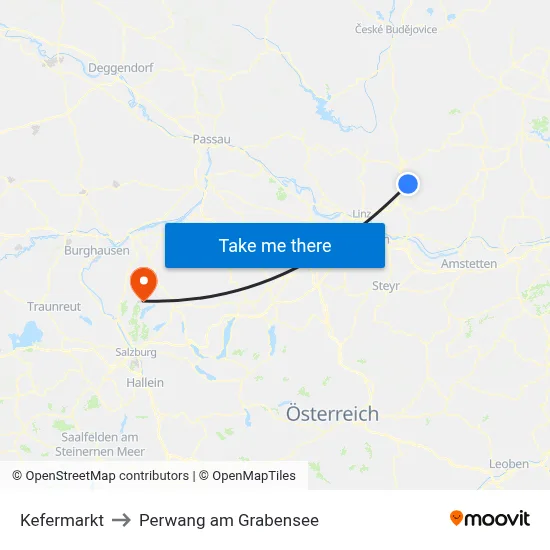 Kefermarkt to Perwang am Grabensee map