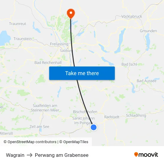 Wagrain to Perwang am Grabensee map