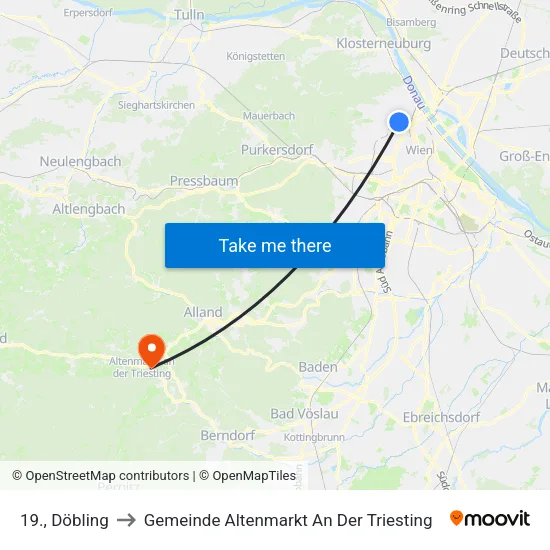 19., Döbling to Gemeinde Altenmarkt An Der Triesting map