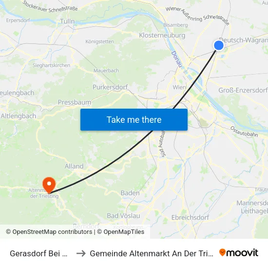 Gerasdorf Bei Wien to Gemeinde Altenmarkt An Der Triesting map