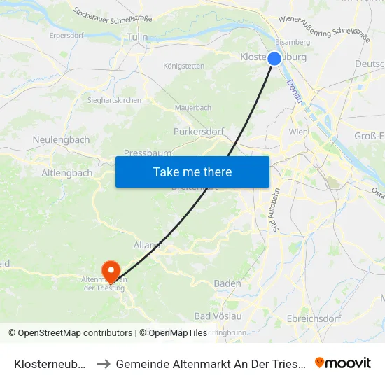 Klosterneuburg to Gemeinde Altenmarkt An Der Triesting map