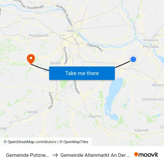 Gemeinde Potzneusiedl to Gemeinde Altenmarkt An Der Triesting map