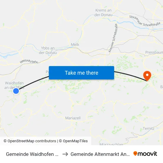 Gemeinde Waidhofen An Der Ybbs to Gemeinde Altenmarkt An Der Triesting map