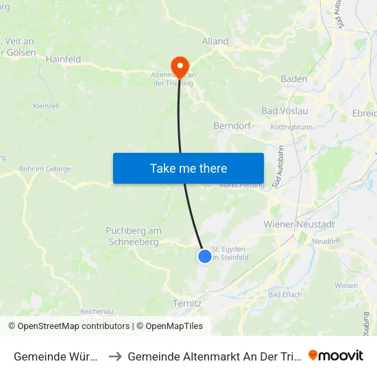 Gemeinde Würflach to Gemeinde Altenmarkt An Der Triesting map