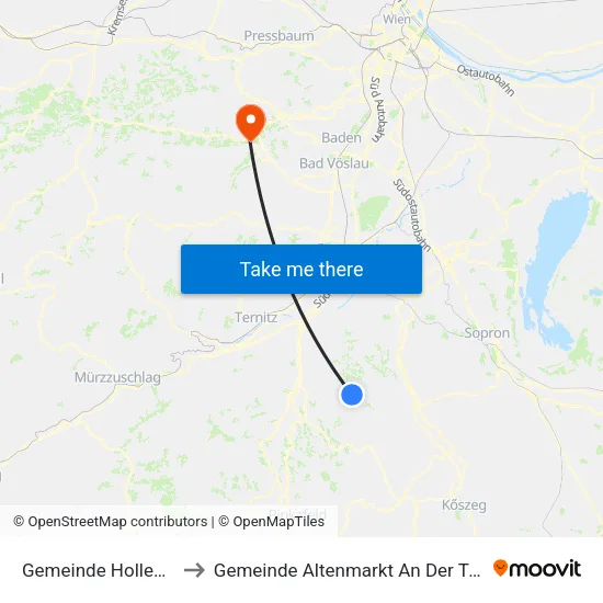 Gemeinde Hollenthon to Gemeinde Altenmarkt An Der Triesting map