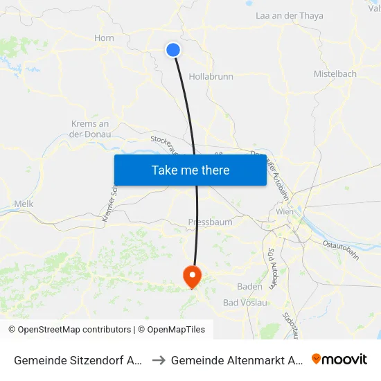 Gemeinde Sitzendorf An Der Schmida to Gemeinde Altenmarkt An Der Triesting map