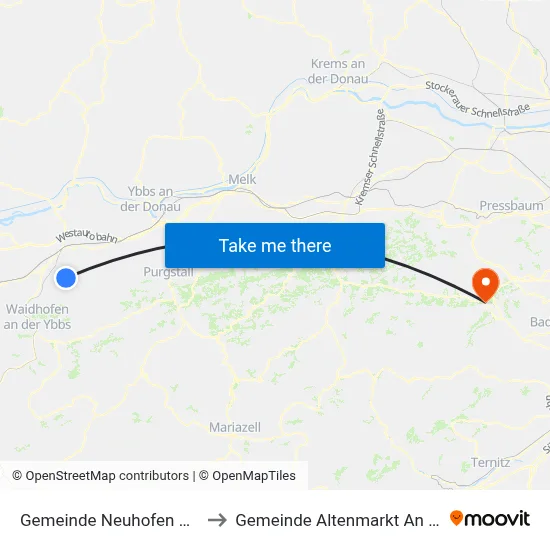 Gemeinde Neuhofen An Der Ybbs to Gemeinde Altenmarkt An Der Triesting map