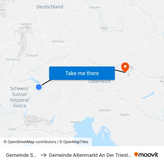 Gemeinde Sulz to Gemeinde Altenmarkt An Der Triesting map