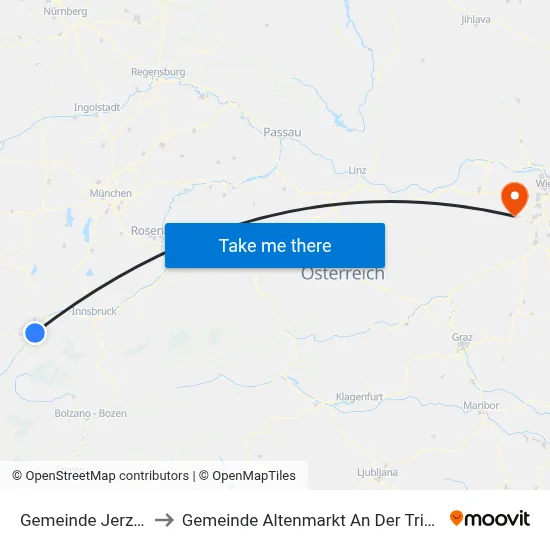 Gemeinde Jerzens to Gemeinde Altenmarkt An Der Triesting map