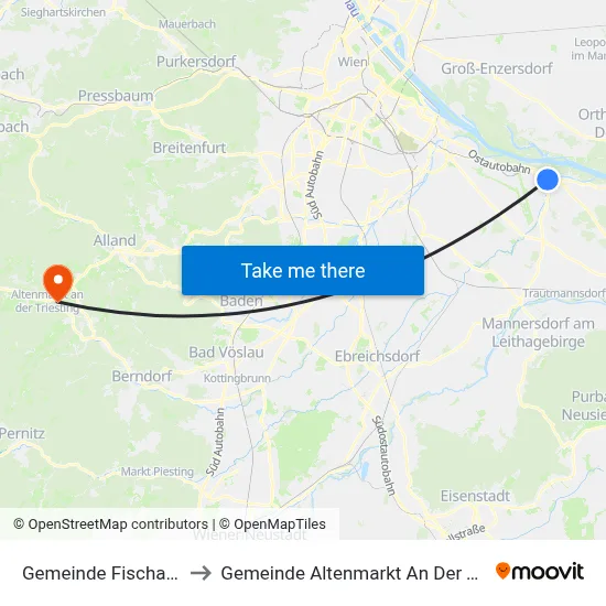 Gemeinde Fischamend to Gemeinde Altenmarkt An Der Triesting map