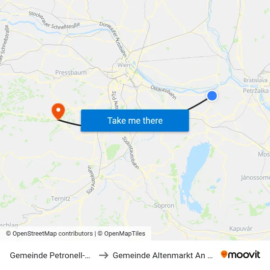 Gemeinde Petronell-Carnuntum to Gemeinde Altenmarkt An Der Triesting map