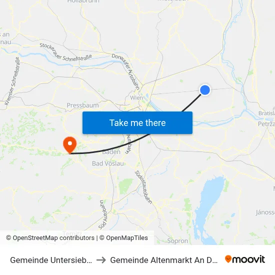 Gemeinde Untersiebenbrunn to Gemeinde Altenmarkt An Der Triesting map