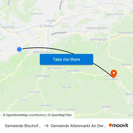Gemeinde Bischofstetten to Gemeinde Altenmarkt An Der Triesting map