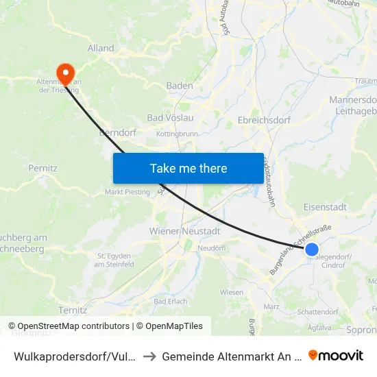 Wulkaprodersdorf/Vulkaprodrštof to Gemeinde Altenmarkt An Der Triesting map