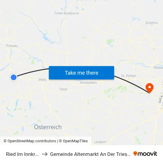 Ried Im Innkreis to Gemeinde Altenmarkt An Der Triesting map