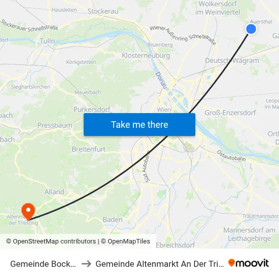 Gemeinde Bockfließ to Gemeinde Altenmarkt An Der Triesting map
