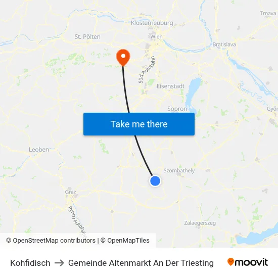 Kohfidisch to Gemeinde Altenmarkt An Der Triesting map