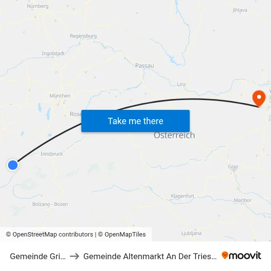 Gemeinde Grins to Gemeinde Altenmarkt An Der Triesting map