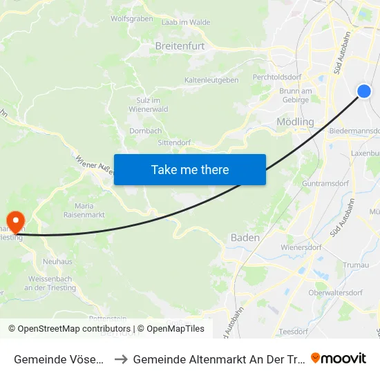 Gemeinde Vösendorf to Gemeinde Altenmarkt An Der Triesting map