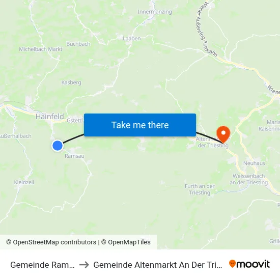 Gemeinde Ramsau to Gemeinde Altenmarkt An Der Triesting map