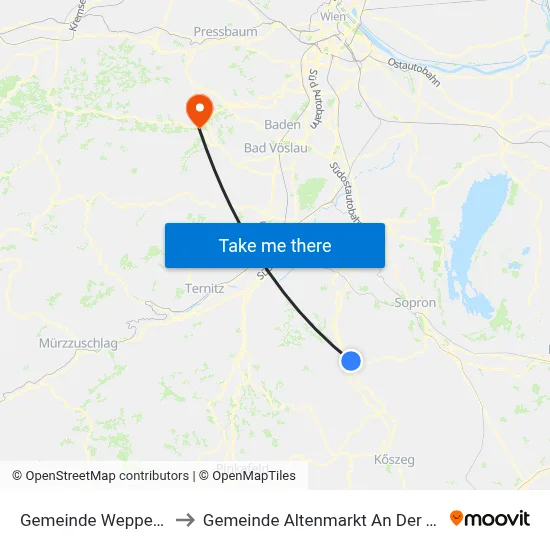 Gemeinde Weppersdorf to Gemeinde Altenmarkt An Der Triesting map