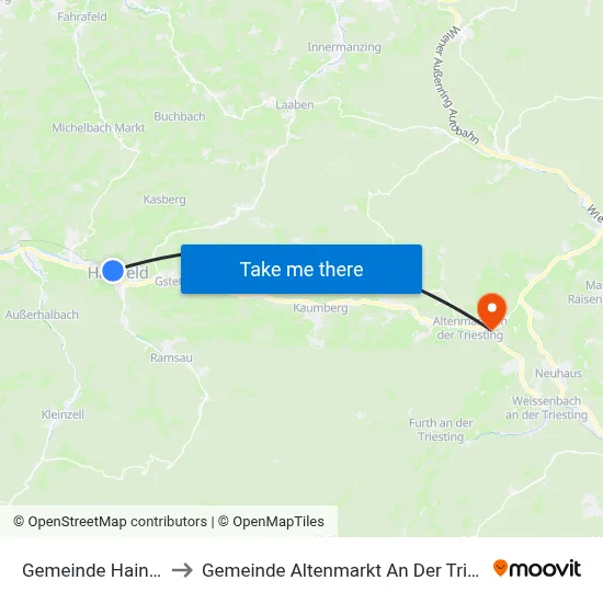 Gemeinde Hainfeld to Gemeinde Altenmarkt An Der Triesting map