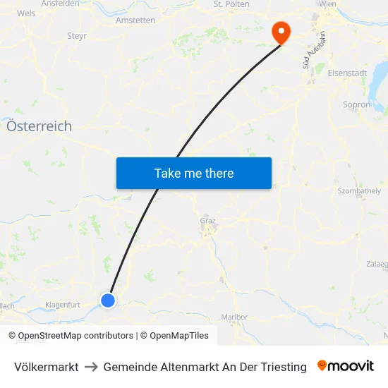Völkermarkt to Gemeinde Altenmarkt An Der Triesting map
