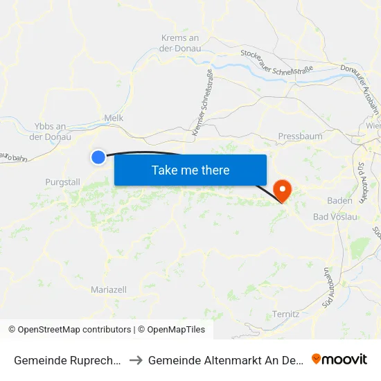 Gemeinde Ruprechtshofen to Gemeinde Altenmarkt An Der Triesting map