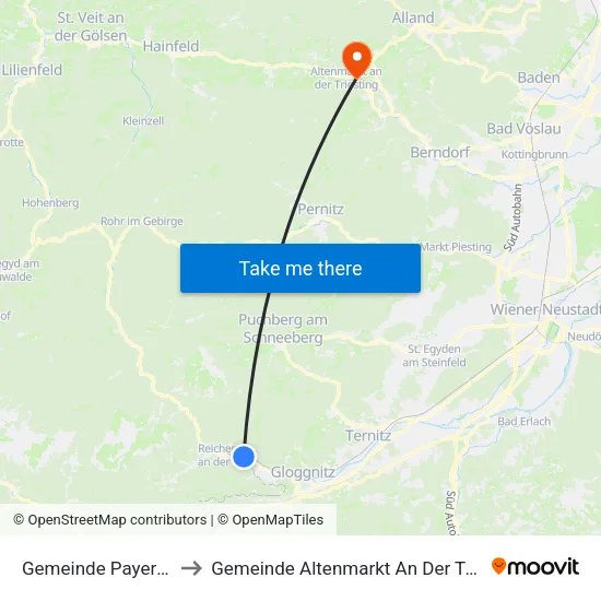 Gemeinde Payerbach to Gemeinde Altenmarkt An Der Triesting map