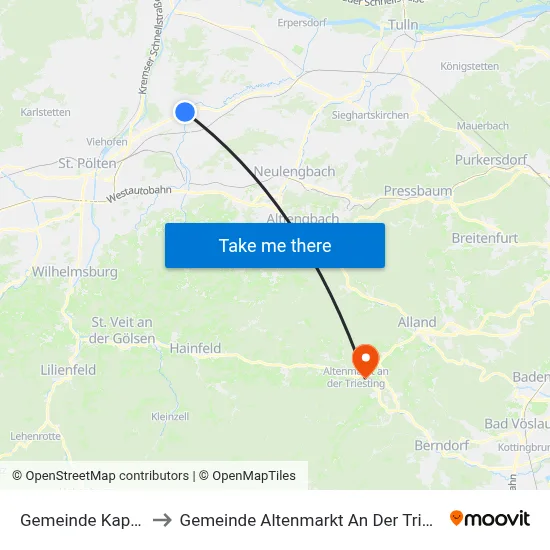 Gemeinde Kapelln to Gemeinde Altenmarkt An Der Triesting map