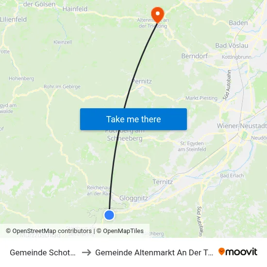 Gemeinde Schottwien to Gemeinde Altenmarkt An Der Triesting map