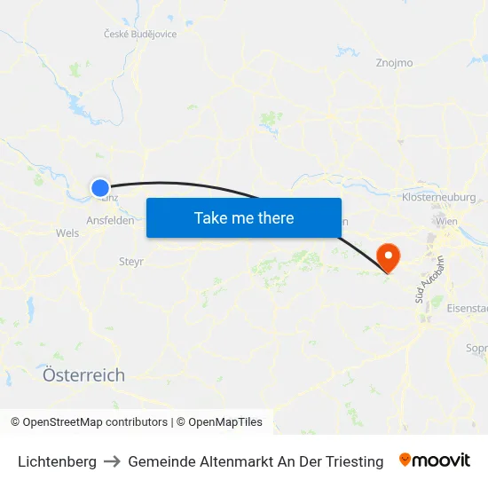 Lichtenberg to Gemeinde Altenmarkt An Der Triesting map