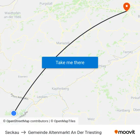 Seckau to Gemeinde Altenmarkt An Der Triesting map