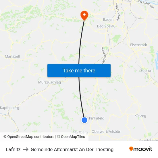Lafnitz to Gemeinde Altenmarkt An Der Triesting map
