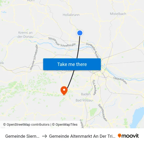 Gemeinde Sierndorf to Gemeinde Altenmarkt An Der Triesting map