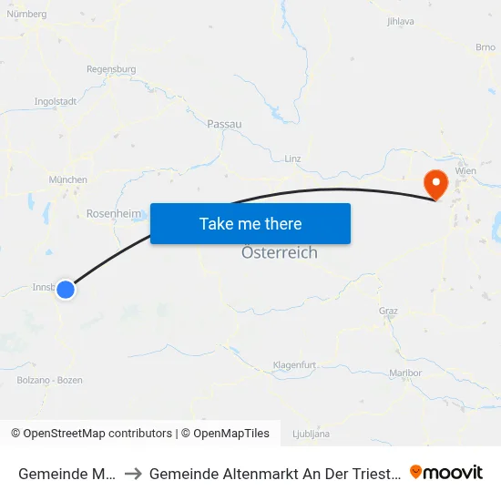 Gemeinde Mils to Gemeinde Altenmarkt An Der Triesting map
