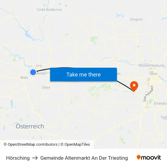 Hörsching to Gemeinde Altenmarkt An Der Triesting map