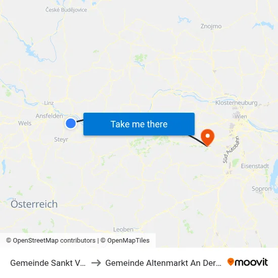 Gemeinde Sankt Valentin to Gemeinde Altenmarkt An Der Triesting map