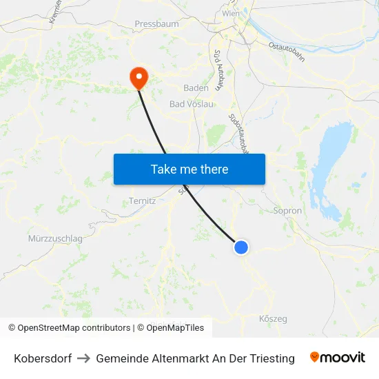 Kobersdorf to Gemeinde Altenmarkt An Der Triesting map