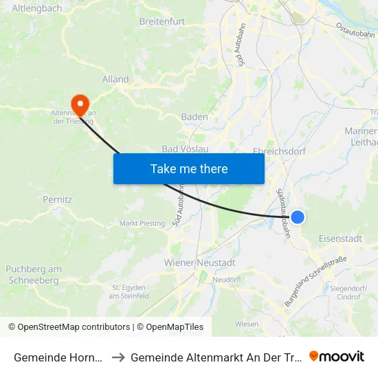 Gemeinde Hornstein to Gemeinde Altenmarkt An Der Triesting map