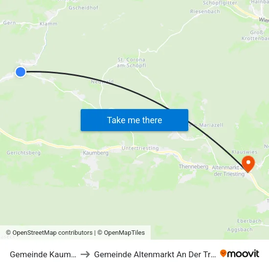 Gemeinde Kaumberg to Gemeinde Altenmarkt An Der Triesting map