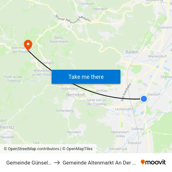 Gemeinde Günselsdorf to Gemeinde Altenmarkt An Der Triesting map