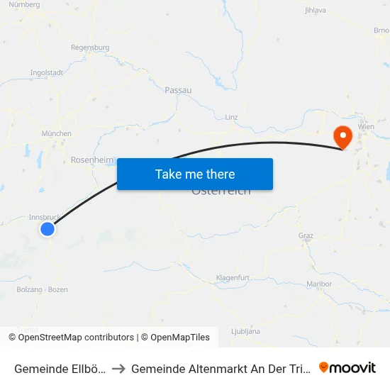 Gemeinde Ellbögen to Gemeinde Altenmarkt An Der Triesting map