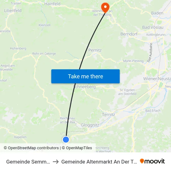 Gemeinde Semmering to Gemeinde Altenmarkt An Der Triesting map